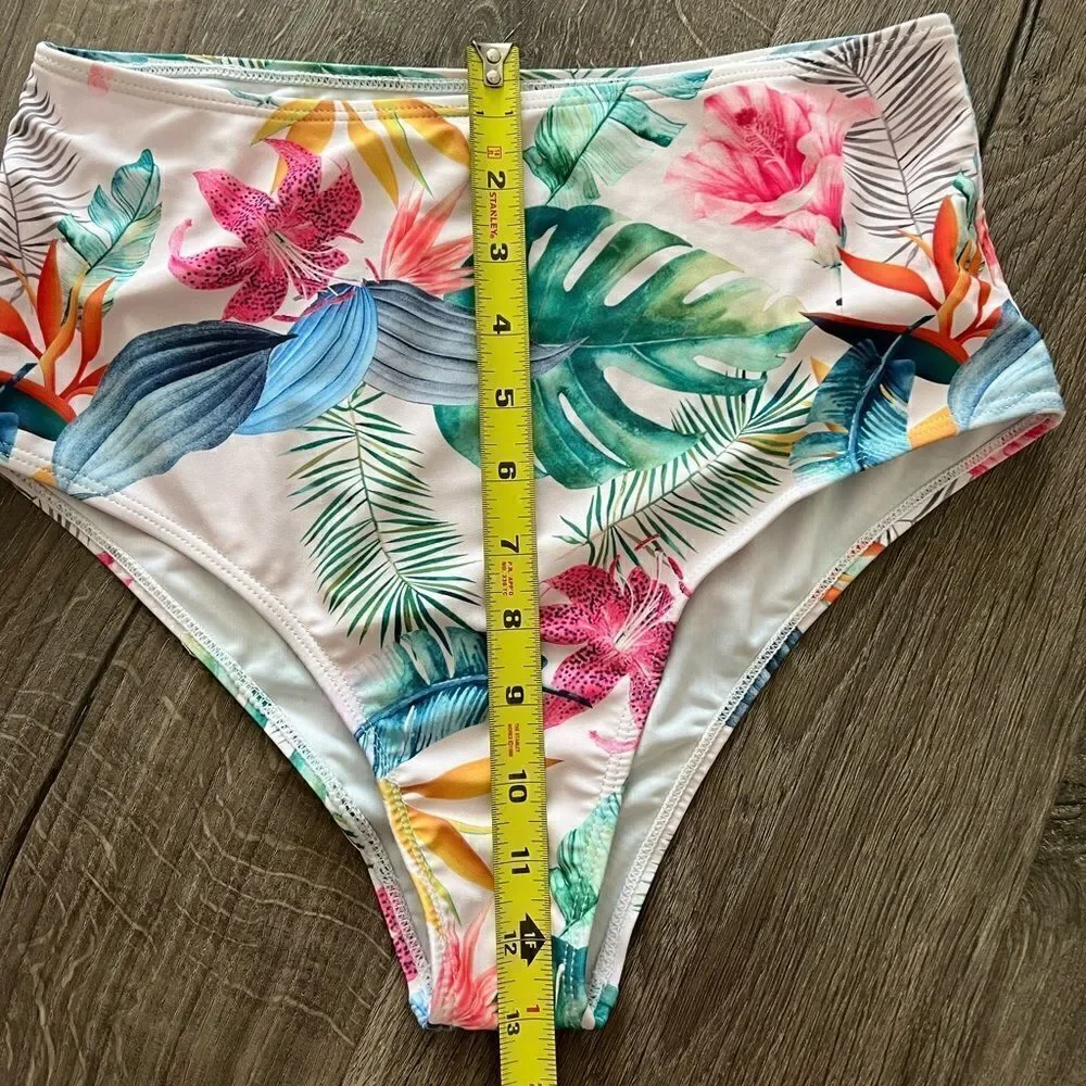 Floral  Ruffle Bikinis  Women Tropical Flounce Swimsuit High Waist Swimwear M